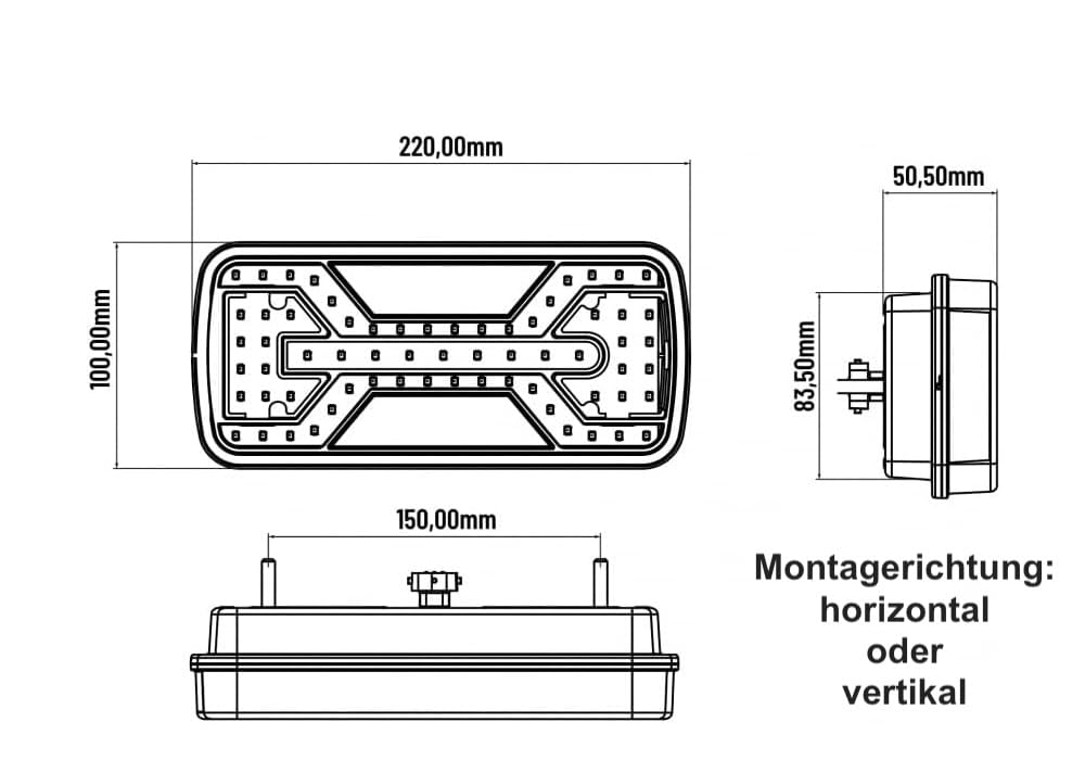 2x Neon-LED Rückleuchte 5/6 Funktionen 12V 24V LKW Anhänger Wohnwagen IP67 E9 – Kabel oder Bajonett mit Smart Load (3. 6 Funktionen – Kabel ca. 240 mm)