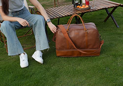 Baosha Leather Large Travel Duffel Tote Bag Carry On Weekender Overnight Bag With Shoe Compartment Hb-38 (Brown) #TOP6