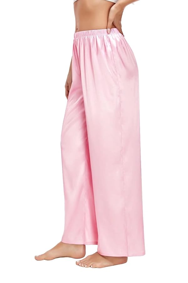 SWOMOG Women's Silk Satin Pajama Pants Longs Silky Sleep Pants Loungewear Trousers Elastic Waist Lounge Pj Bottoms by SWOMOG - Image 3