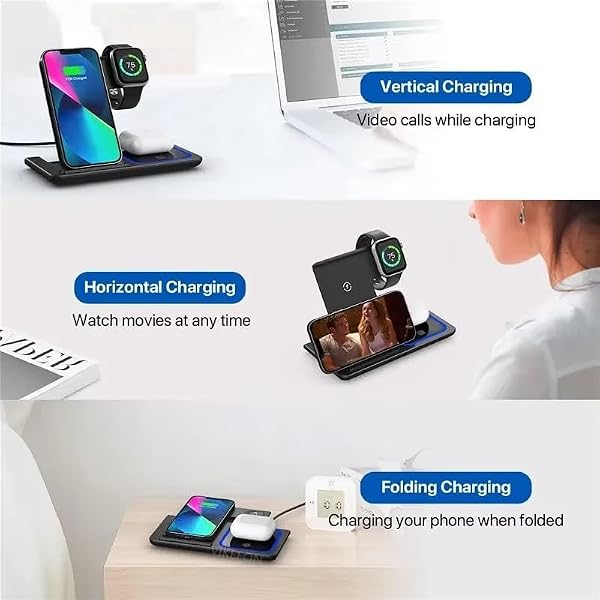 3‑in‑1 Magnetic Wireless Charging Station, 15W Fast Charger Stand for iPhone 12–17 Series, Samsung Galaxy, Watch & Earbuds, Foldable Portable Charging Dock by GENERIC - Image 3