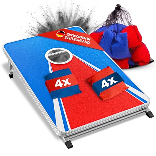 Blaustein Offizielles Cornhole Spiel Outdoor - 11-Teiliges Set nach Amerikanischer Tradition - Outdoor Spiele - Wurfspiele für Draußen - Gartenspiele (Rot Blau)