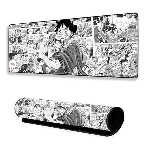 Image of Pirate Anime Mouse Pad 12x32 Inch 3mm Extended Gaming Desk Mat with Anti-Slip Rubber Base Mousepad for Smooth Surface Desk pad for PC & Laptop Use Waterproof & Stiched (Black /White) Deskpad