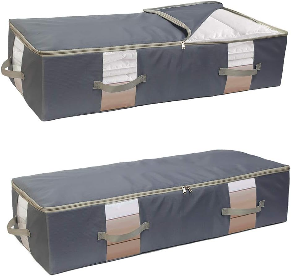 2 Pack Under Bed Storage Box with Lid, Under Bed Storage Bag with Zip, Large Bedding Storage Bag with Handles, Underbed Storage Boxes for Clothes, Duvet, Comforters, Sweaters, Quilt, Blankets