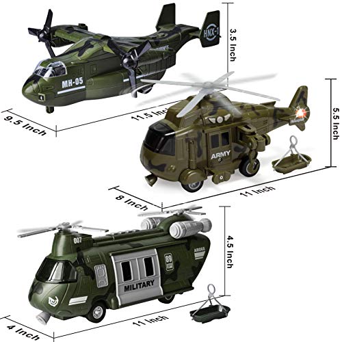 Joyin 3 Pc Friction Powered Military Helicopter Squadron Toy Set With Light And Sound Sirens #TOP4