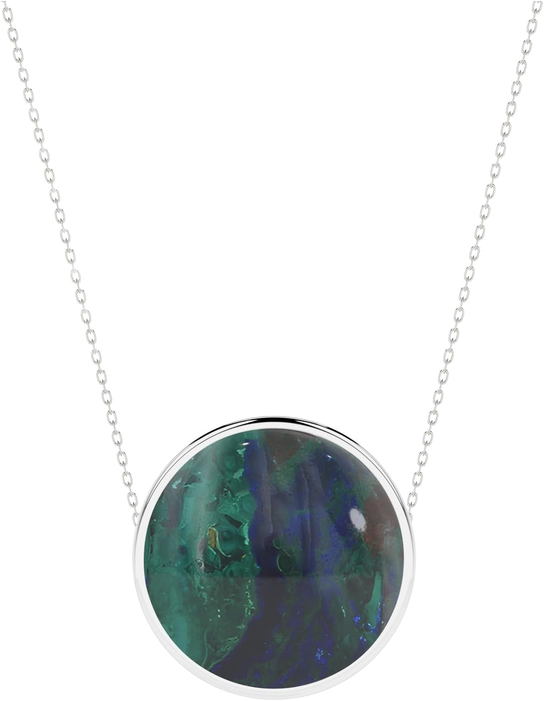 Natural Azurite Malachite Slider Pendant Necklace for Women in Sterling Silver, May Birthstone Jewelry Gifts for Her Birthday, Anniversary, Christmas, Graduation