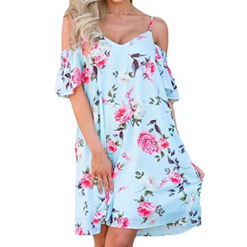 Vestidos de Mujer, vesitdo Verano Vestido Largo,Flor Rosa Fiesta para Bodas Camisetas de Mujer ?-Vestido clásico básico Tela Estampada &Mezcla y combina Pechera (XL)