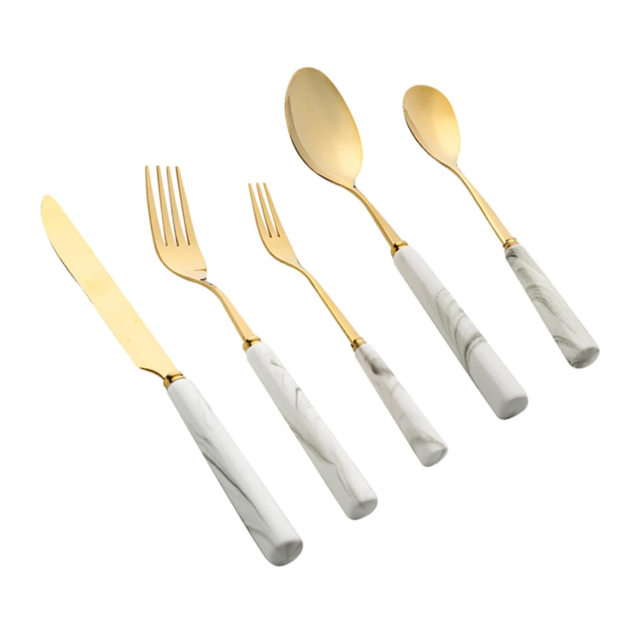 SHOWERORO 5pcs Set Dinner Forks Spoon Fork Kit and Fork Marble