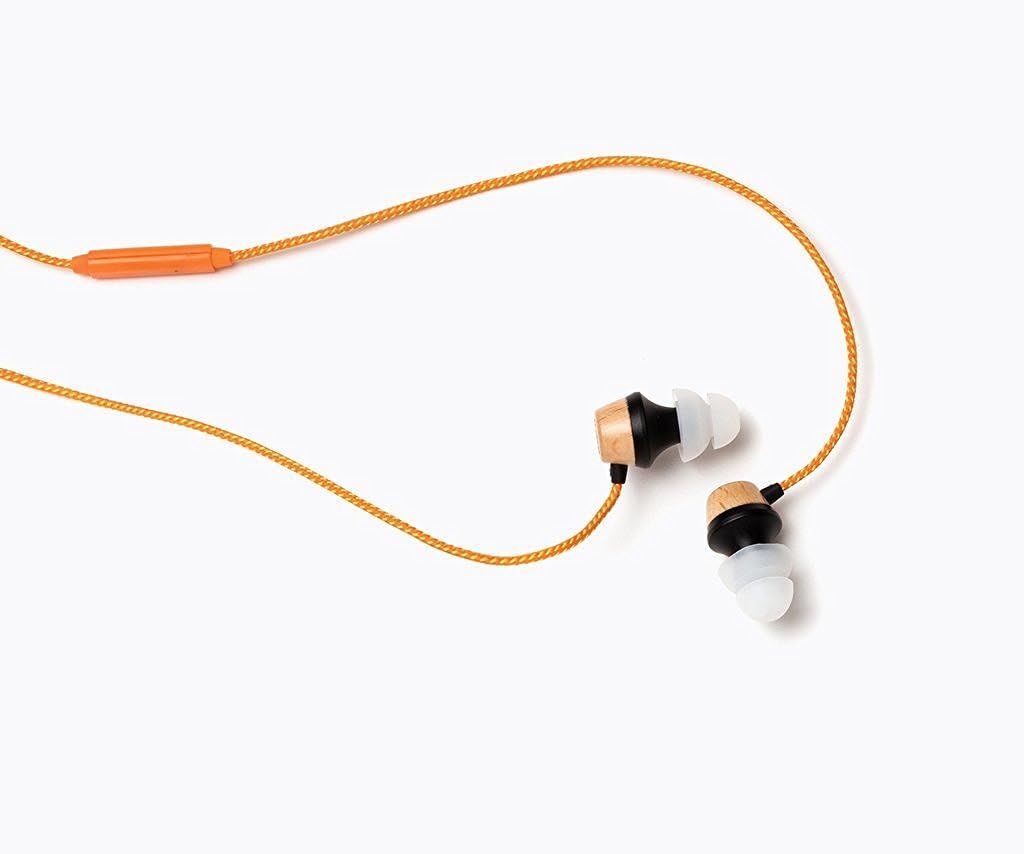 Symphonized ALN Premium Genuine Wood in-Ear Noise-isolating Headphones, Earbuds, Earphones with Mic (Orange Stripe)