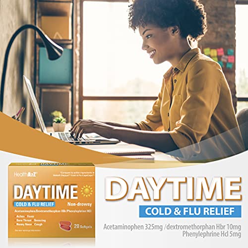 Healtha2Z Daytime Cold & Flu Relief - Non Drowsy | 20 Count Softgels | Compare To Vicks® Dayquil® Cold & Flu Liqui Caps Active Ingredient #TOP3