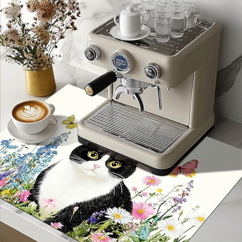 Image of HOMETITUTE Black Cat Stove Top Covers for Electric Stove 28x20 Inches Heat Resistant Spring Glass Cooktop Protector Pad Decorative Stovetop Cover Dish Drying Mats for Kitchen Coffee Bar Decor