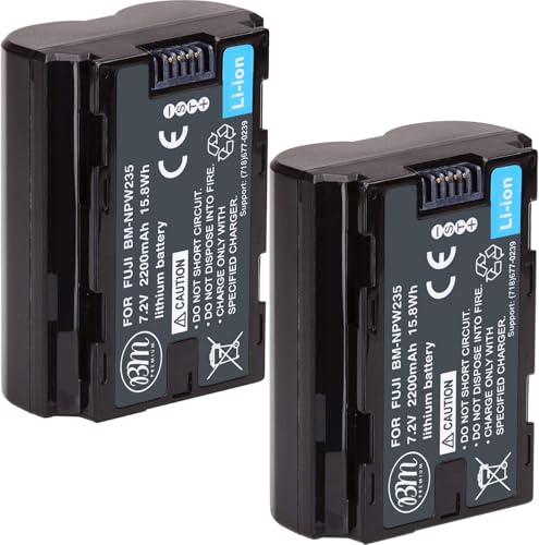 BM Premium 2 Pack of NP-W235 Batteries for Fujifilm X-S20, X-T4, X-T5, X-H2S, GFX 50S II, GFX 100RF, GFX 100S, GFX 100S II, GFX100 II Cameras, VG-XT4 Vertical Battery Grip