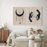 PSAUH Cuadro en Lienzo Celestial Cuadros de Pared Resumen Minimalista Fases de la Luna Impresiones de Arte Brujo Galería de Sala de Estar Decoración Boho - 40x50cmx2 (Sin Marco)