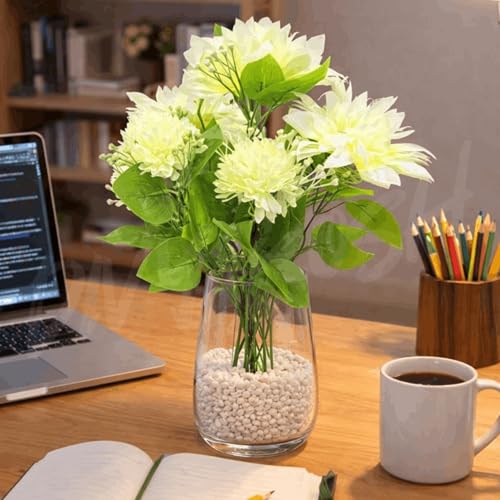 Image of Divyakosh Artificial Flower Bunch, Premium Fabric Multiflora Fake Flowers for Home Decor, Living Room, Bedroom, Wedding, Pooja & Festive Decoration (White, Pack of 1, Without Vase)