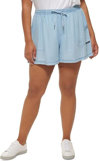 Calvin Klein Jeans Trendy Plus Size Drawstring Shorts Chambray Blue 2X