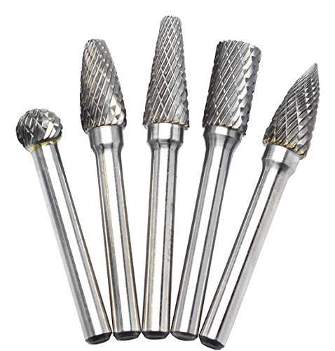 OSIDU 5pcs 10MM Head Tungsten Carbide Rotary Burr Set 1/4-Inch 6mm Shank Die