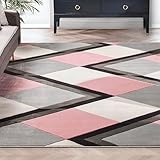 Well Woven Good Vibes Nora Blush Pink Modern Geometric Stripes and Boxes 7'10' x 9'10' 3D Texture Area Rug