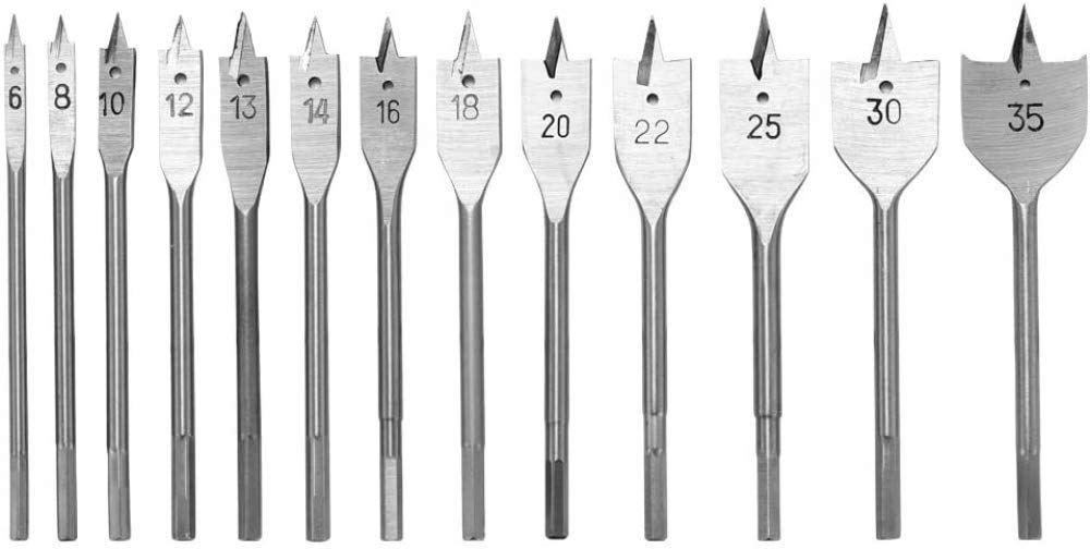 Juego de brocas de pala plana de 13 piezas Juego de brocas de metal Accesorios para herramientas de carpintería con vástago hexagonal