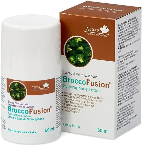 Newco Natural Technology BroccoFusion Sulforaphane Lotion (Lavender, 50ml Pump) | Hydrating Plant-Based Facial Moisturizer w Essential Oils | Ideal For Wrinkles, Age Spots and Aging Skin
