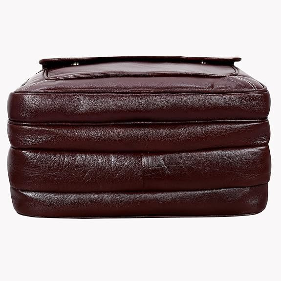 Image of Full-Grain Natural Genuine Pure Orginal Leather Office Briefcase Laptop Messenger Shoulder Bags For Mens Man Office Use 15.6 Inch cabin szie travelling Size-L-16'' X H-12'' X W- 6''