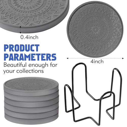 Photect Diatomaceous Earth Coasters Set with Holder Absorbent Stone Drink Coasters Instant Drying Tray for Tabletop Protection Home Decoration Housewarming Gift(Black,6 Pcs) by Photect - Image 2