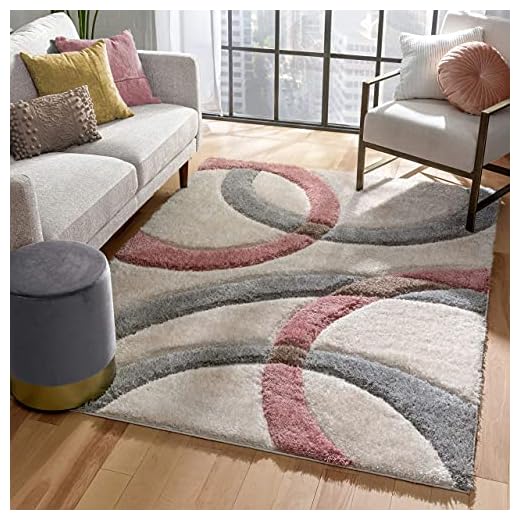 SWEET HOMES. Super Ultra Soft Shaggy Handcrafted Anti Skid Silk Touch Carpet, Size 3X5 Feet Colour, Peach/Grey/Ivory
