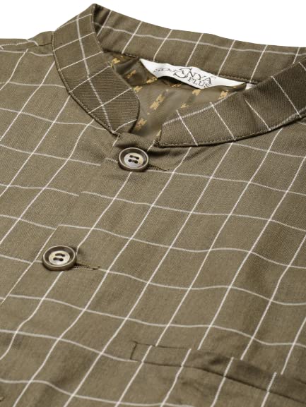 Image of SOJANYA (Since 1958) Men's Silk Blend Dark Green Kurta & Silk Blend Nehrujacket With Off White Churidar Pyjama Set