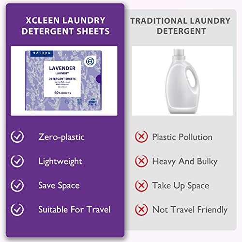 Xcleen Laundry Detergent Sheets Lavender Scent (60 Loads), Eco-Friendly, Plastic Free, Biodegradable, Hypoallergenic Laundry Strips For Sensitive Skin, Great For Travel Home And School #TOP4
