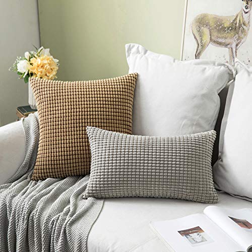 image for MIULEE Pack of 2 Pillow Covers 20 x 20 Inch Brown Super Soft Corduroy 