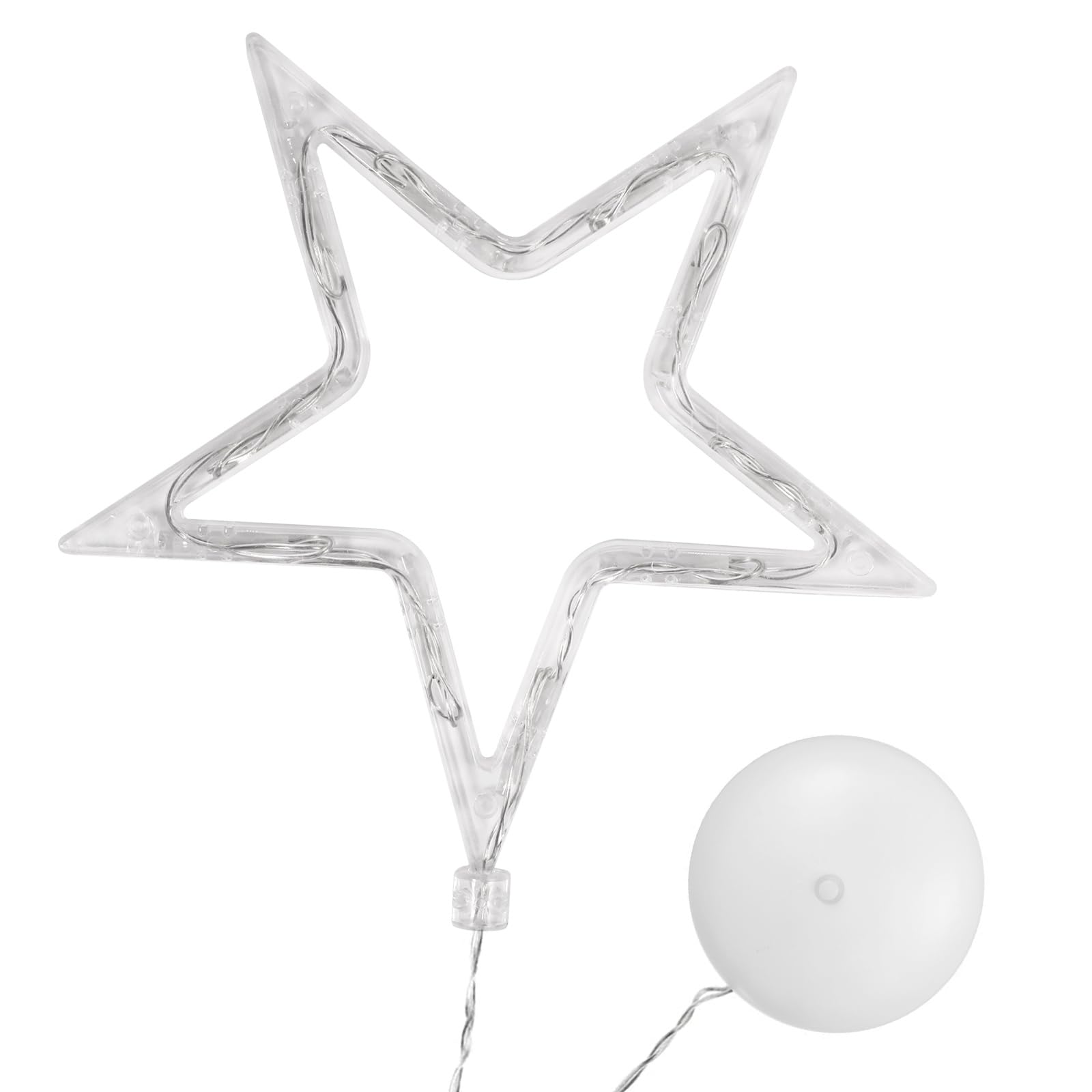 LEDMOMO Christmas Lights - Five-Point Star Hanging Window Light with Suction Cup and Battery Operated for Christmas Decoration (Warm White Light)., Acrylic, Pure White Light, Small
