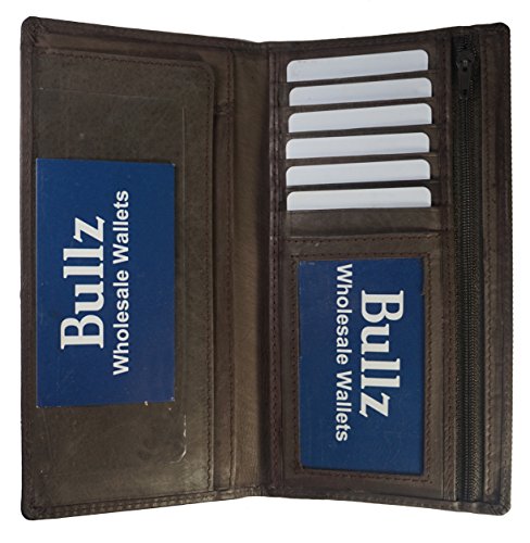 Bullz Genuine Leather Checkbook Cover Wallet Organizer with Credit Card Holder