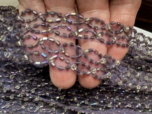 Amethyst Trim Hand Beaded 5/8" Ovals Glass 1yd Double Row Amethyst Fabric