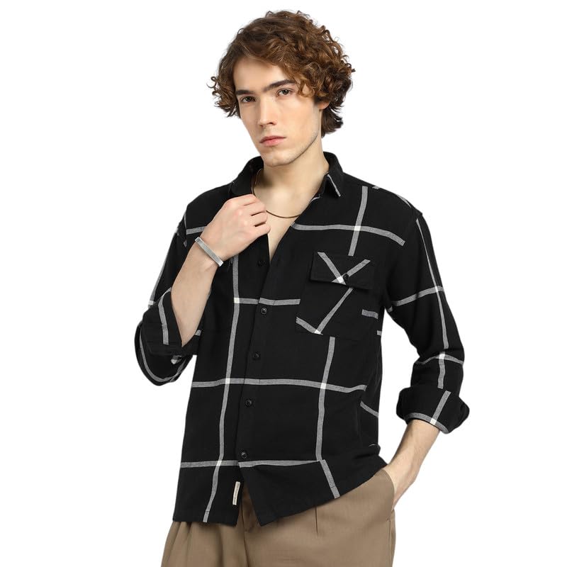 Image of CAHOOT Men's Shacket for Casual Wear | Spread Collar | Long Sleeve | Button Closure | Overshirt /Shacket Crafted with Comfort Fit for Everyday Wear