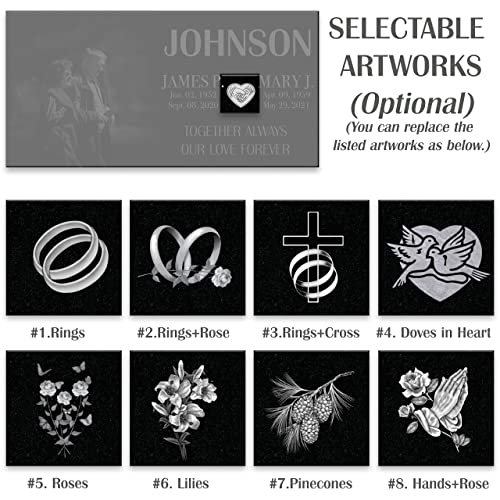 Image of 24x12 Granite Double Headstones for Graves, Memorial Stones for Couples, Customizable Grave Markers for Cemetery for Humans, Personalized Memorial Plaques for Parents, Gravestones with Porcelain Photo