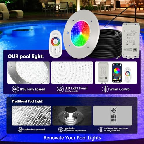 Lanmun 6 Inch Spa Lights for Inground Pool Led, 120V 35W Pool Spa Lights with 50FT Cord, IP68 Waterproof Pool Underwater Light for 6" Wet Niches with 3 Control Way by Lanmun - Image 3
