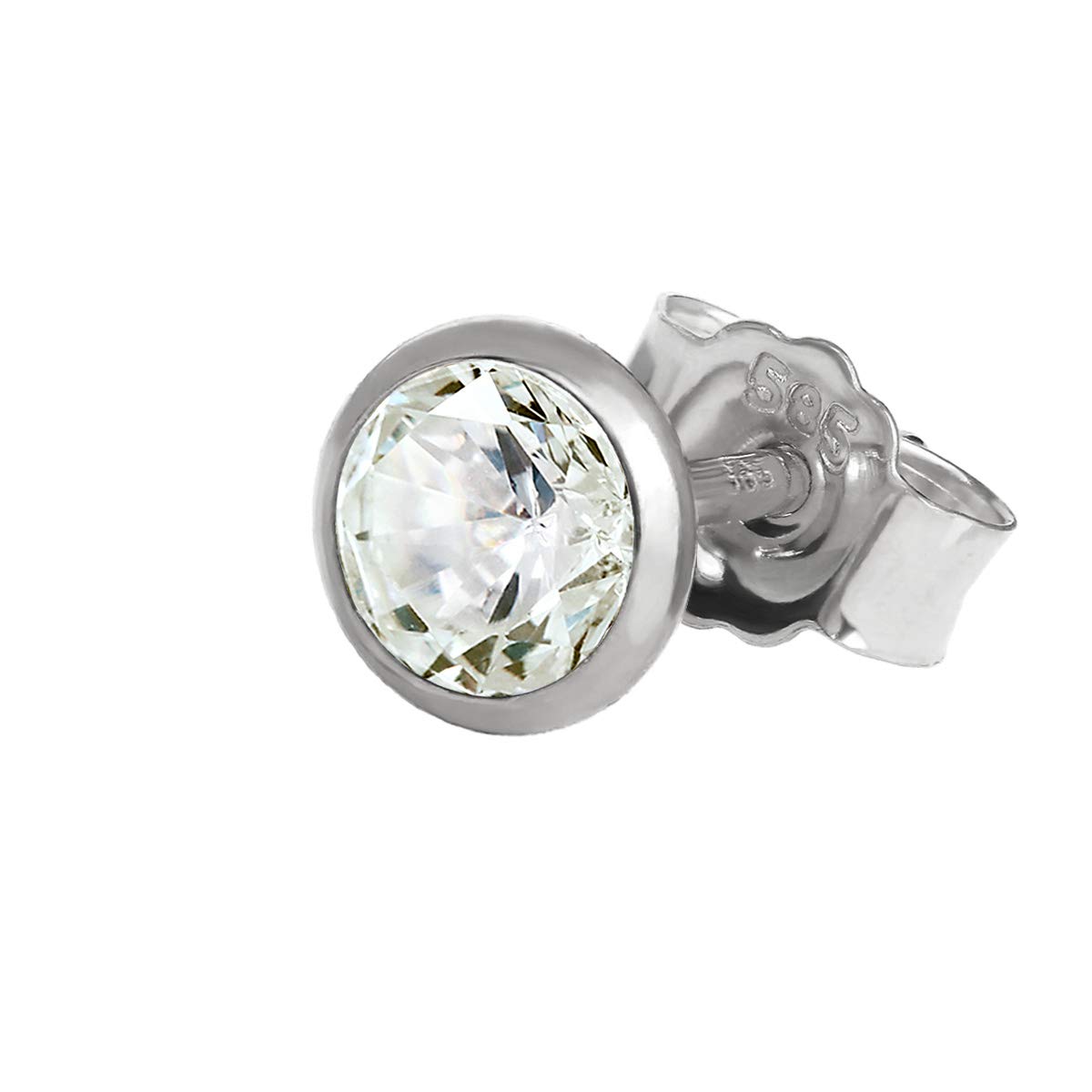 NKlaus Einzel Ohrstecker Weißgold 585 14 Karat Gold Männer Ohrring Zirkonia Weiß