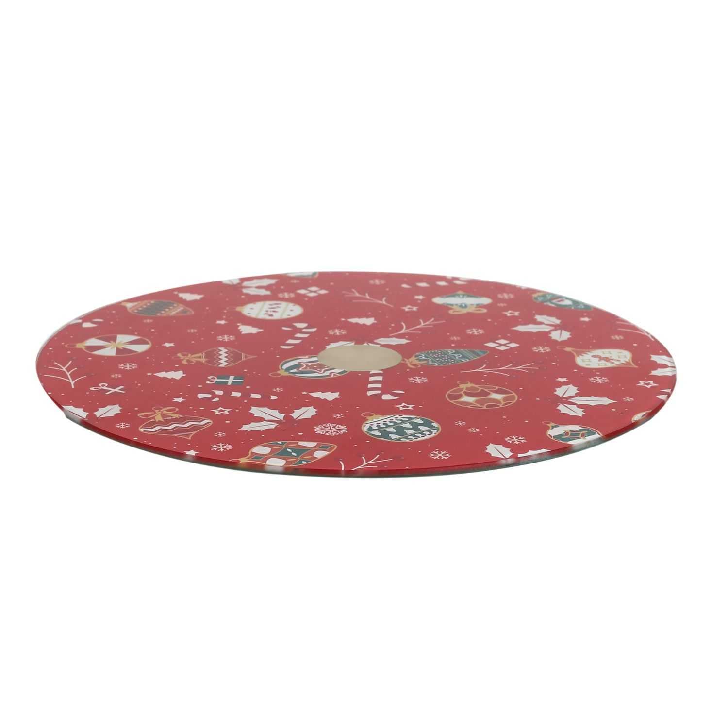 Plateau Tournant Vintage Rouge – Verre Et Tôle – Pied – Années 1930/40 – Rosace