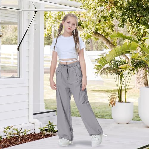 Image of Rolanko Parachute Pants for Girls Y2K Cargo Trousers with Pockets Harajuku Jogger Pants Kids 4-14 Years