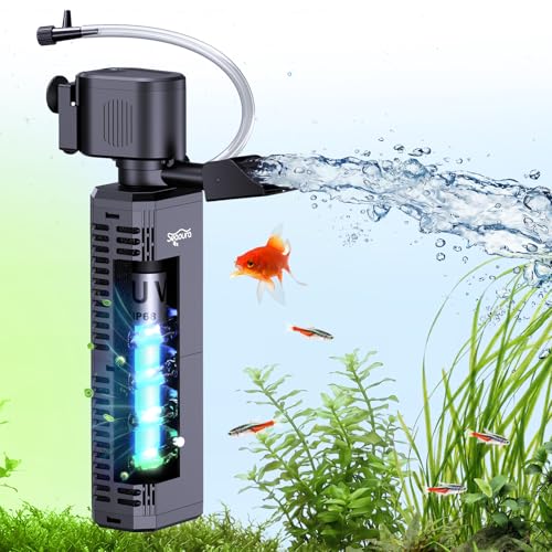 SEAOURA Fish Tank Filter for 20-60 Gallon Tank with Timer U - V Aquarium Filter for Turtle Tank Saltwater Freshwater Crystal Clear