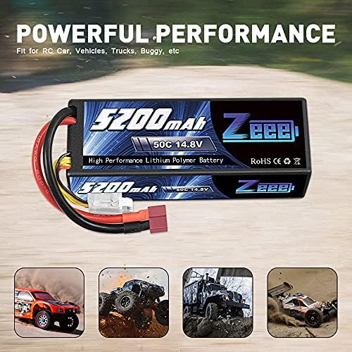 Zeee 4S Lipo Battery 14.8V 50C 5200mAh Hard case Battery with Deans Plug for RC Buggy Truggy Crawler Monster Car Boat Truck