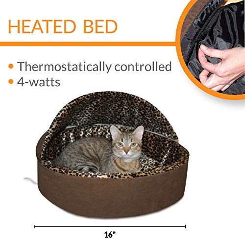 K&H Pet Products Thermo-Kitty Heated Pet Bed Deluxe Small Mocha/Leopard 16" 4W #TOP1