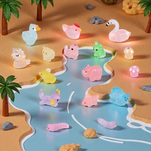 160 Pcs Mini Resin Animals 22 Styles Mixed Luminous Resin Animal Glow in the Dark Tiny Plastic Animals Figures for Fairy Garden Micro Landscape Aquarium Decor Garden Dollhouse Accessories - Image 3