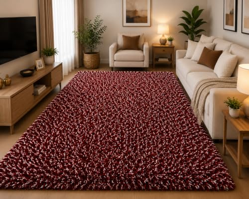 Image of tie die Shaggy Carpet for 2 Inch Thickness Living Room - Soft Fluffy Rug & Non Slip Runner Carpet - Cozy Shaggy Area Rug for Bedroom & Lounge [5x8 Feet red]