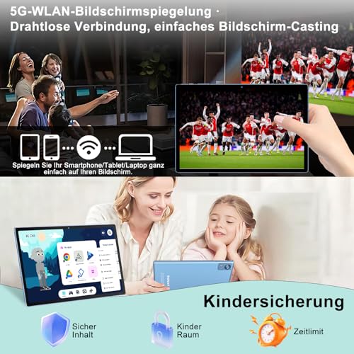 SUAAT 2026 Neuestes Android Tablet 8000 mAh【128 GB ROM+2TB】 GPS,GMS,Gemini AI 10.1 Zoll, Widevine L1, Octa Core, Bluetooth 5.0… – Ansicht 8