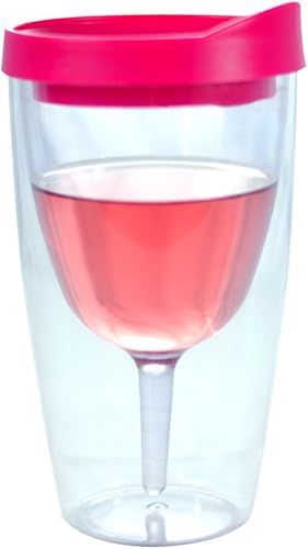 Southern Homewares Vaso de vino de 10 oz con aislamiento de doble pared de acrílico con bebida rosa a través de la tapa, vino 2Go