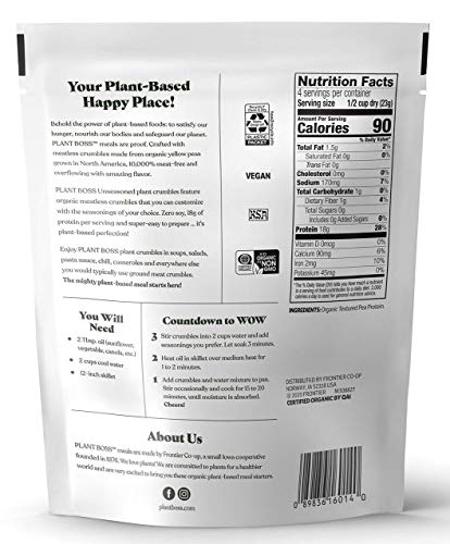 Plant Boss Unseasoned Plant Crumbles | Organic Meatless Crumbles | 18G Protein Per Serving | Soy-Free | 3.17 Oz Bag | Pack Of 6 #TOP6