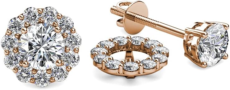 Natural Diamond Halo Jacket for Stud Earrings 0.54 ctw 14K Rose Gold