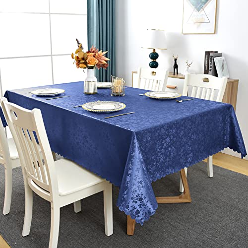 Image of Romanstile Waterproof Vinyl Tablecloth Rectangle, 60 x 120 Inch, Rose Navy Blue