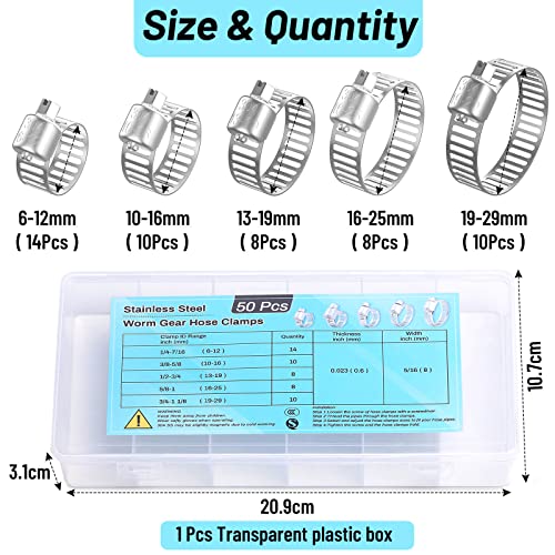 Selizo Hose Clamp Kit, Selizo 50Pcs Stainless Steel Worm Hose Clamps thumb #1