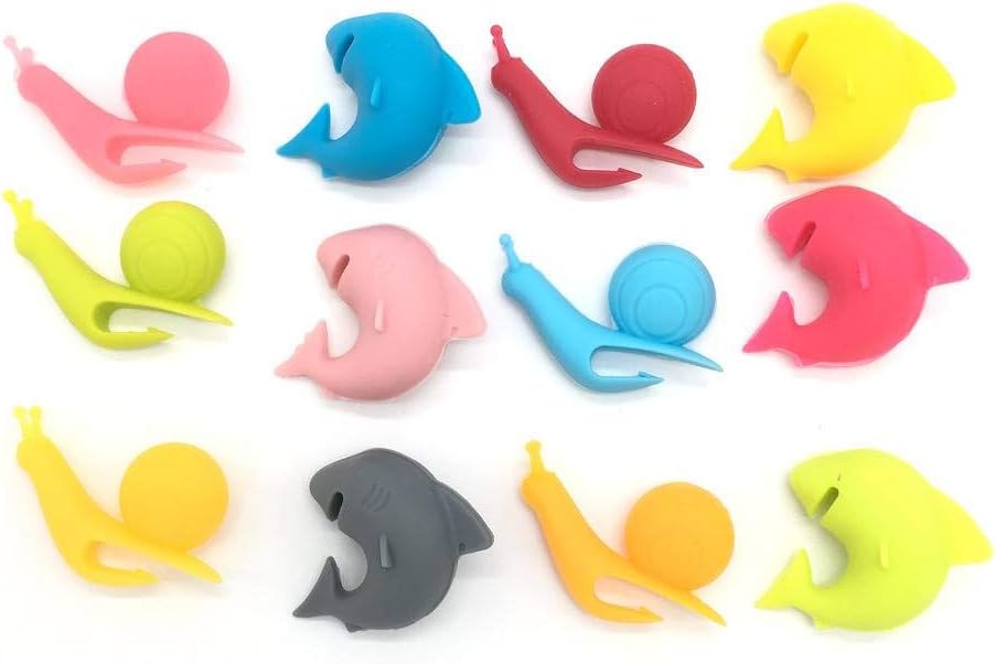Glass Drink Markers Set-12 Mini Shark And Snail Shape Tea Bag Holder Silicone Wine Glass Charms Reusable Glass Identifiers by Lofekea
