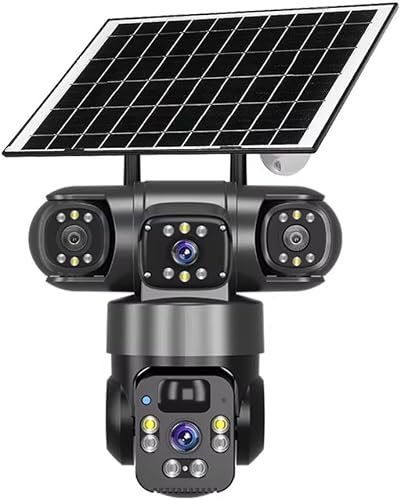V380 PRO Wireless Solar Security Camera System 4K Three-Lens 360° PTZ 2.4G WiFi Color Night-Vision IP66 Weatherproof Motion Alerts Cloud TF Storage Two-Way Audio Outdoor CCTV(Black)